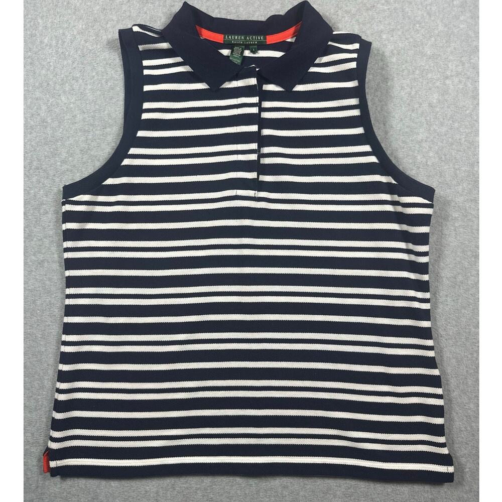 Lauren Active by Ralph Lauren Polo Tank Top Women Large White & Navy Striped